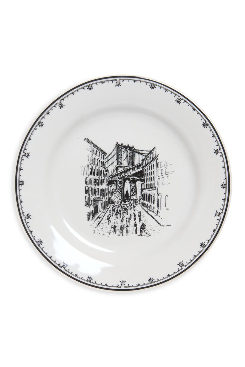 NYC Toile Dumbo Plate, Main, color, WHITE/ BLACK