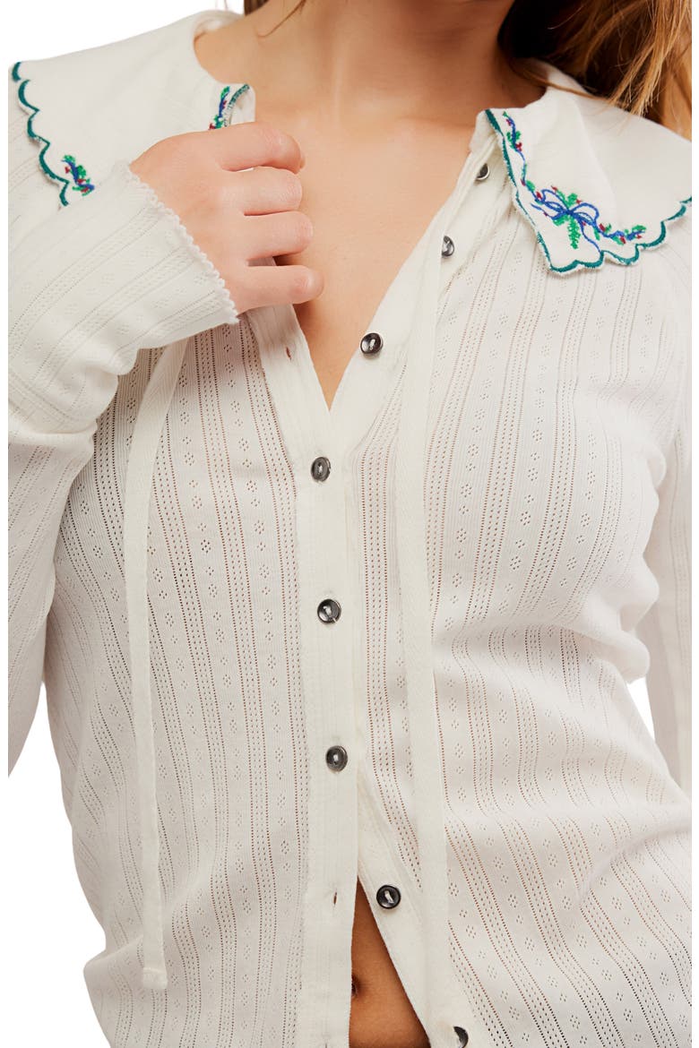 Juniper Embroidered Pointelle Cotton Button-Up Top, Alternate, color, IVORY