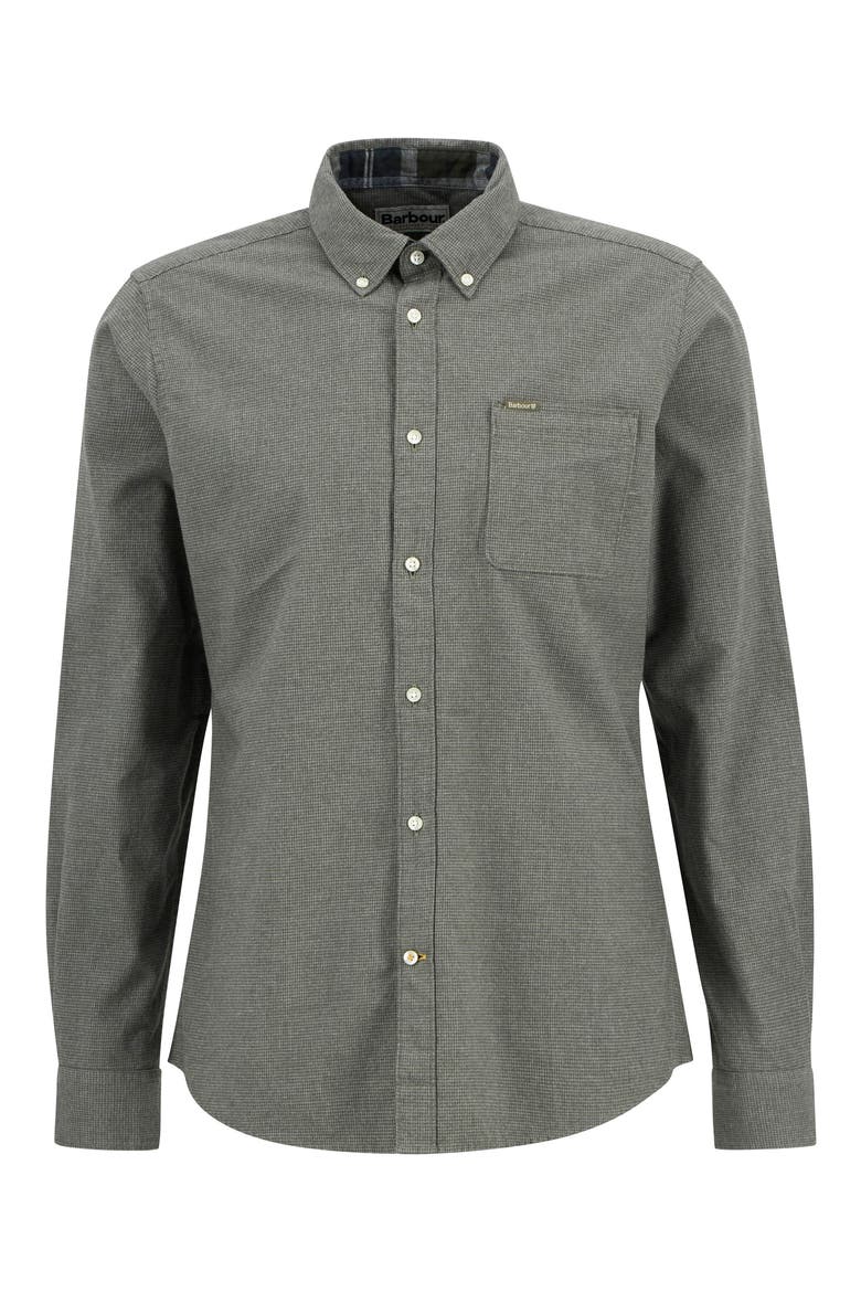 Huntly Mini Houndstooth Check Cotton Button-Down Shirt, Alternate, color, OLIVE