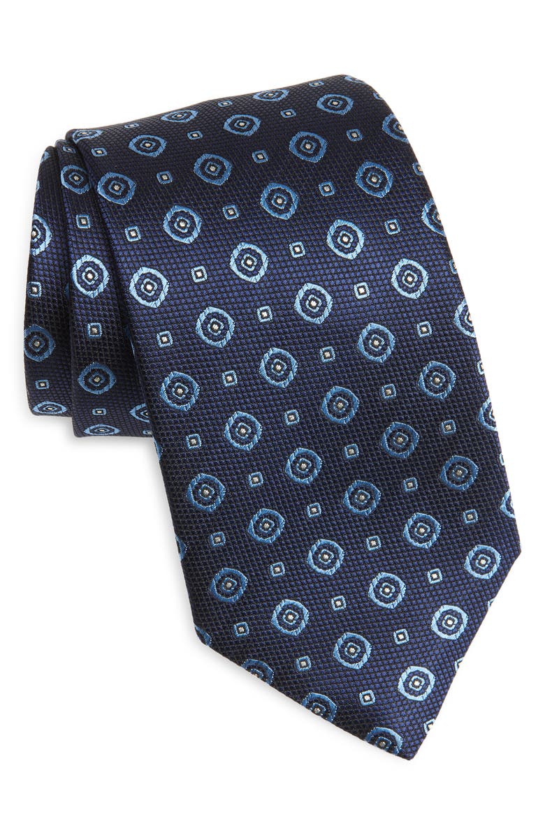 Canali Medallion Silk Tie, Main, color, Navy