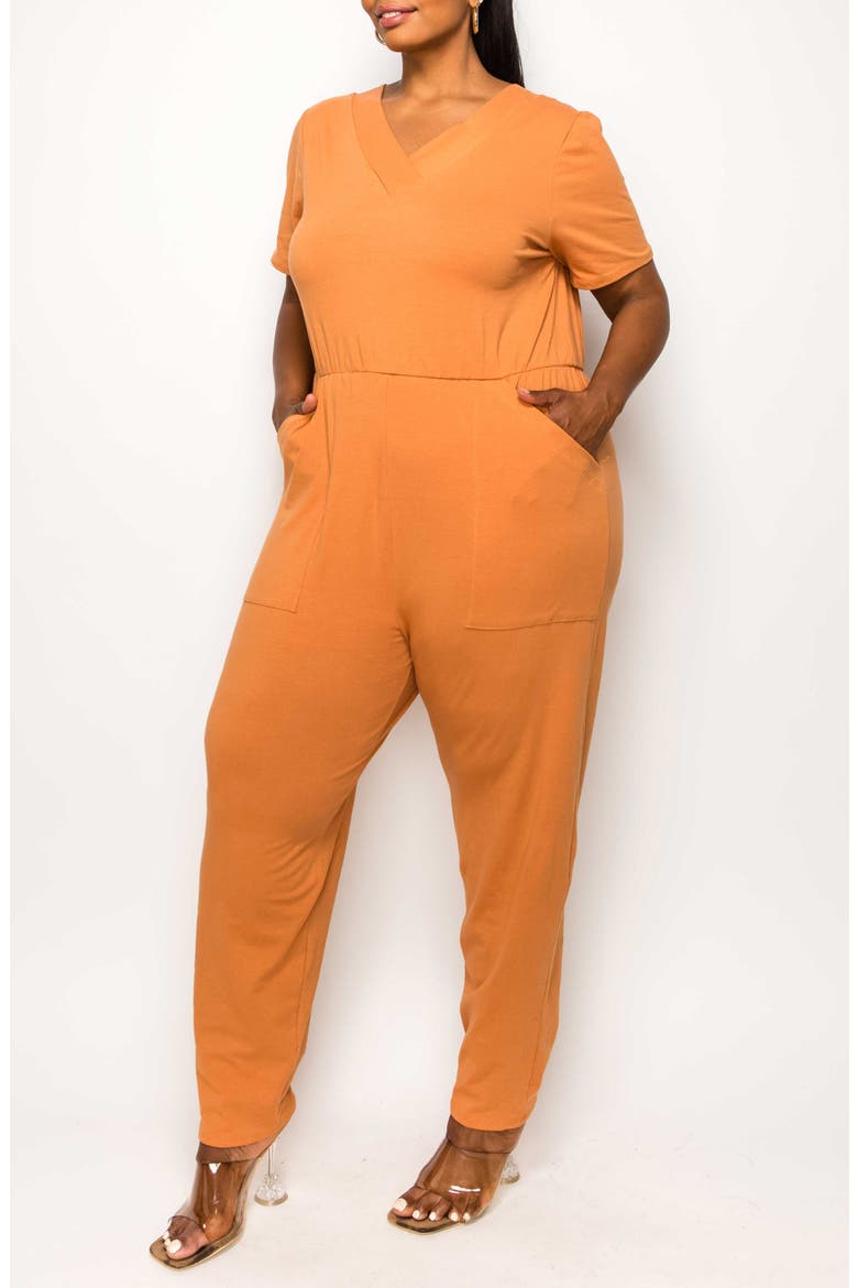 Gineva Pocket V-Neck Jumpsuit, Alternate, color, CLAY