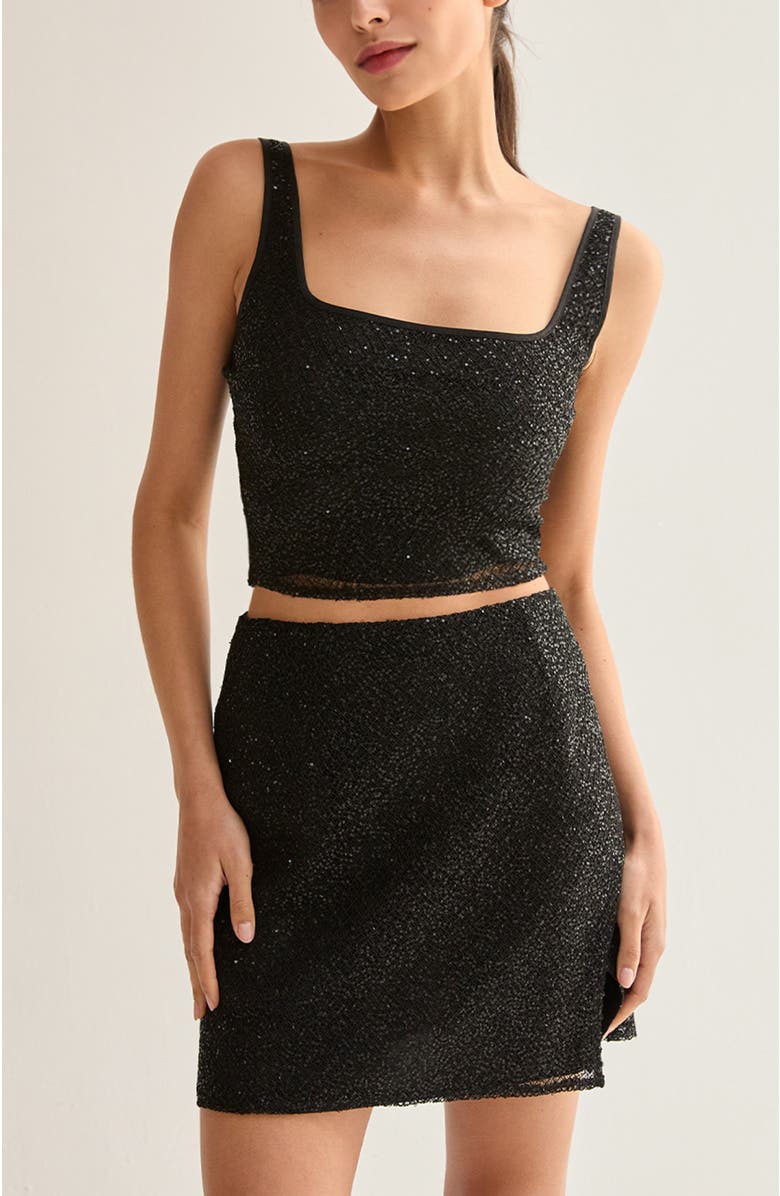 CRESCENT Beaded Crop Top, Alternate, color, Black