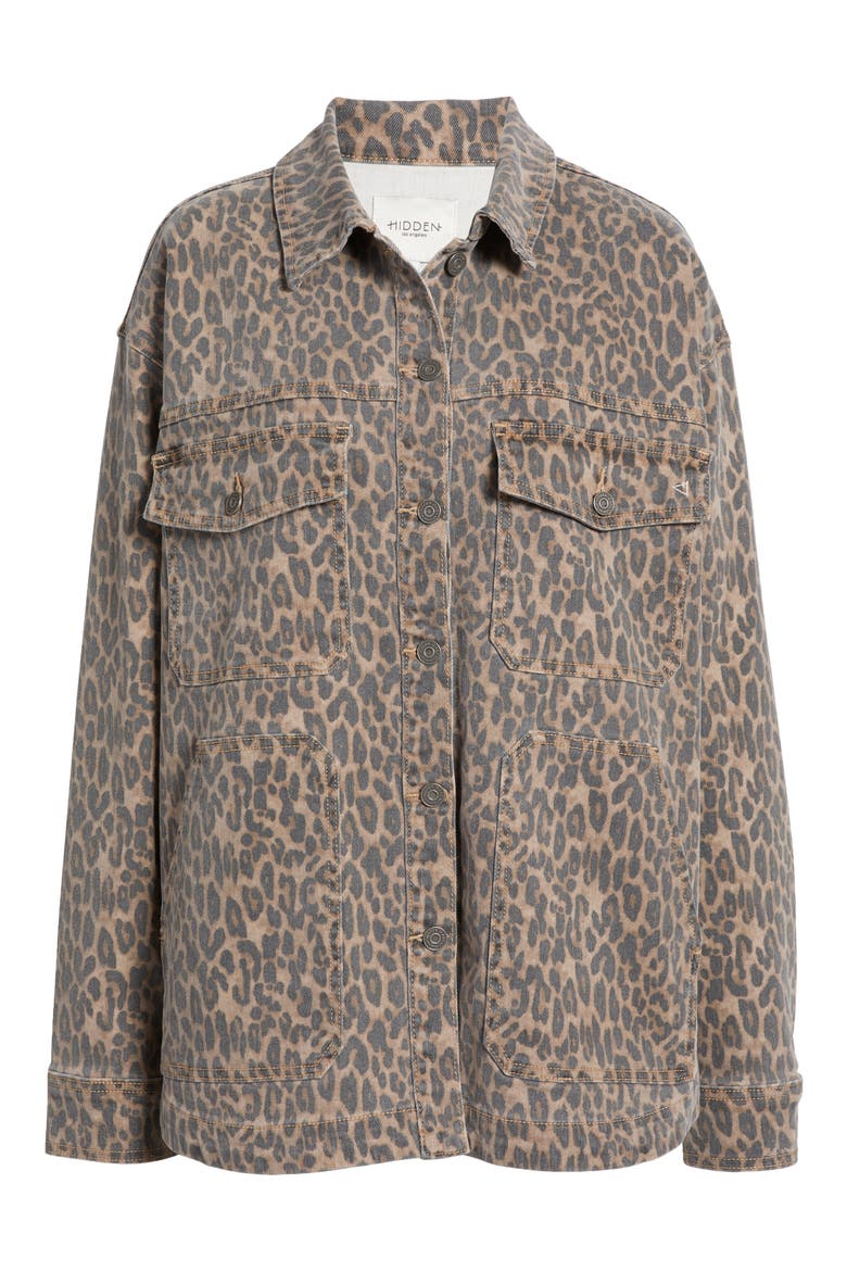 Cheetah Print Oversize Shacket, Alternate, color, KHAKI
