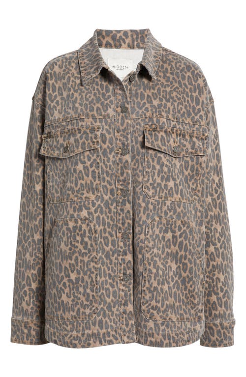 Hidden Jeans Cheetah Print Oversize Shacket In Khaki