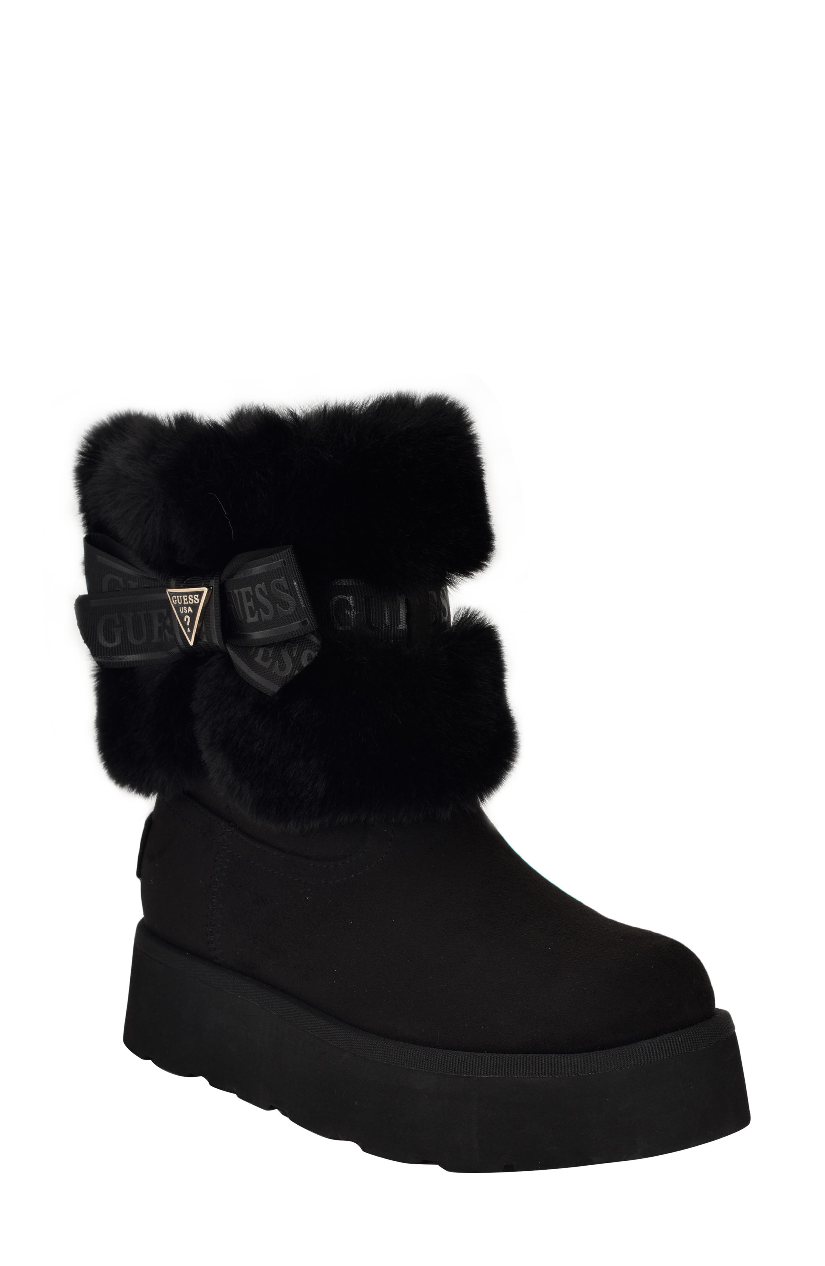 GUESS Denla Faux Fur Bootie, Main, color, Black