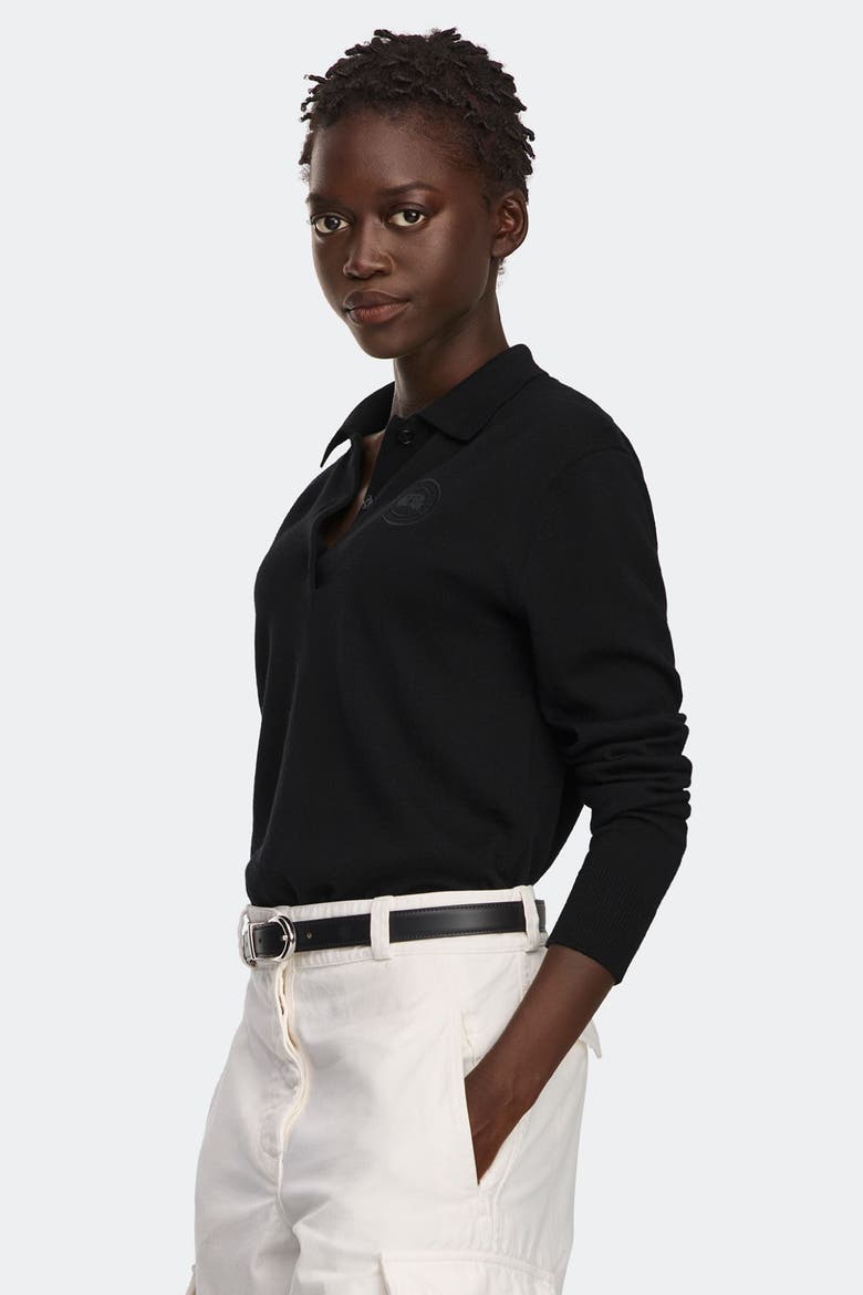 Melrose Knit Long Sleeve Polo, Alternate, color, Black