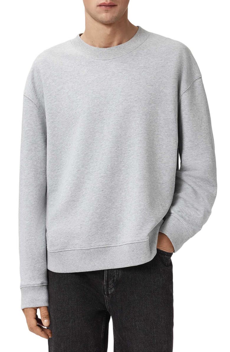 AllSaints Milo Oversize Cotton Fleece Crewneck Sweatshirt, Main, color, Light Grey Marl