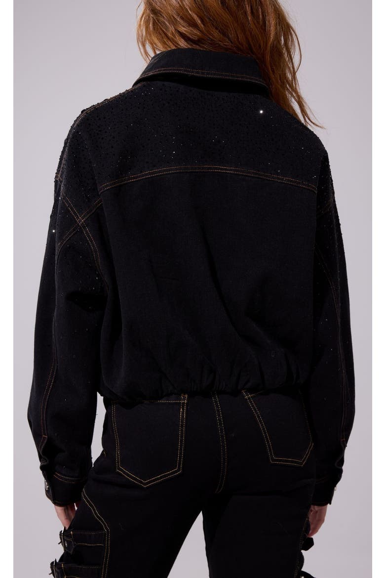 Safina Embellished Denim Jacket, Alternate, color, BLACK