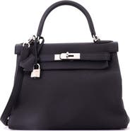 Pre-Owned Hermes Kelly Handbag Black Togo with Palladium Hardware 28