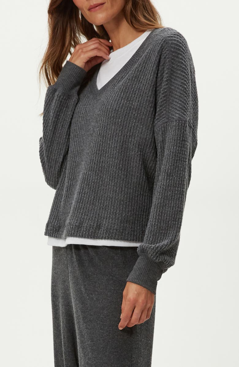 Michael Stars Salma Waffle Stitch V-Neck Knit Top, Alternate, color, Charcoal