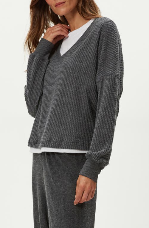 Michael Stars Salma Waffle Stitch V-neck Knit Top In Gray
