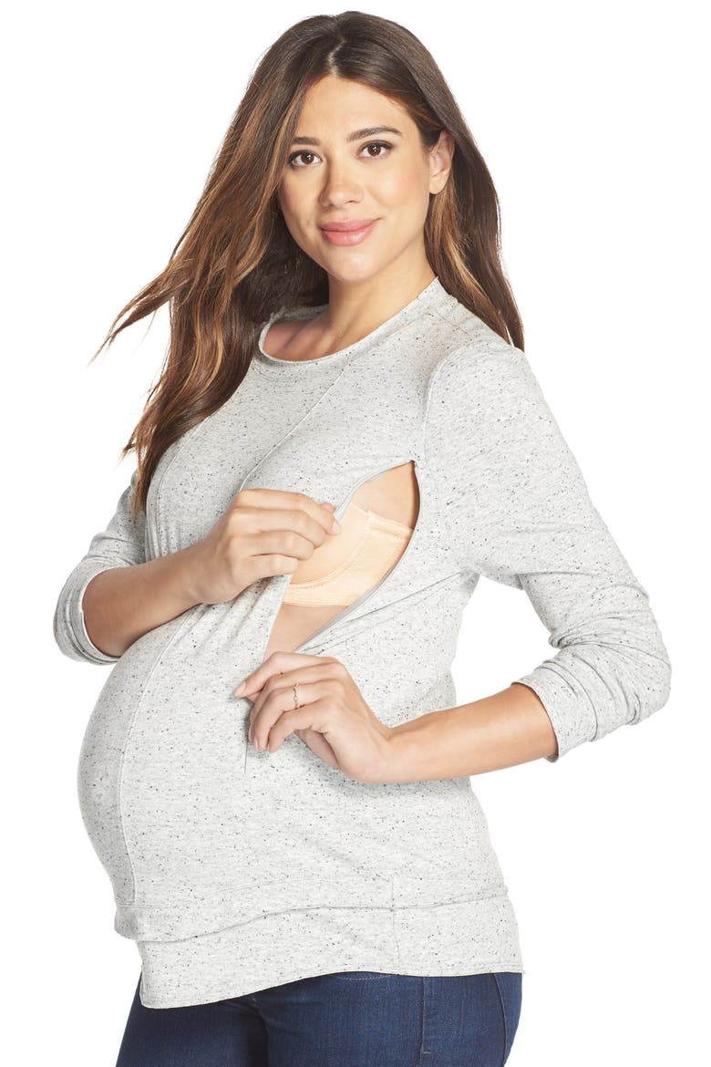 Christy Long Sleeve Maternity/Nursing Top, Alternate, color, GREY