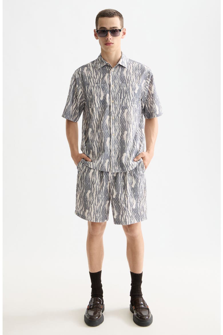 Textured Knit Short Sleeve Button-Up Shirt, Alternate, color, SKY CAPTAIN JACQUARD