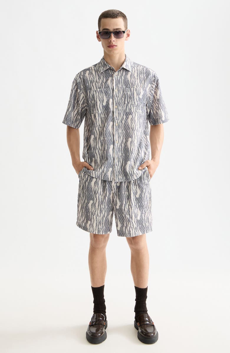 Scotch & Soda Textured Knit Short Sleeve Button-Up Shirt, Alternate, color, Sky Captain Jacquard