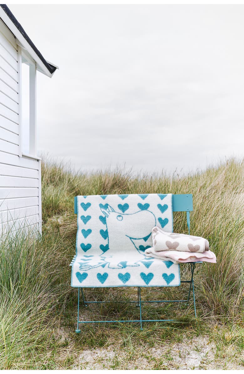 Klippan Kids' Moomin Heart Lambswool Woven Blanket, Alternate, color, Green