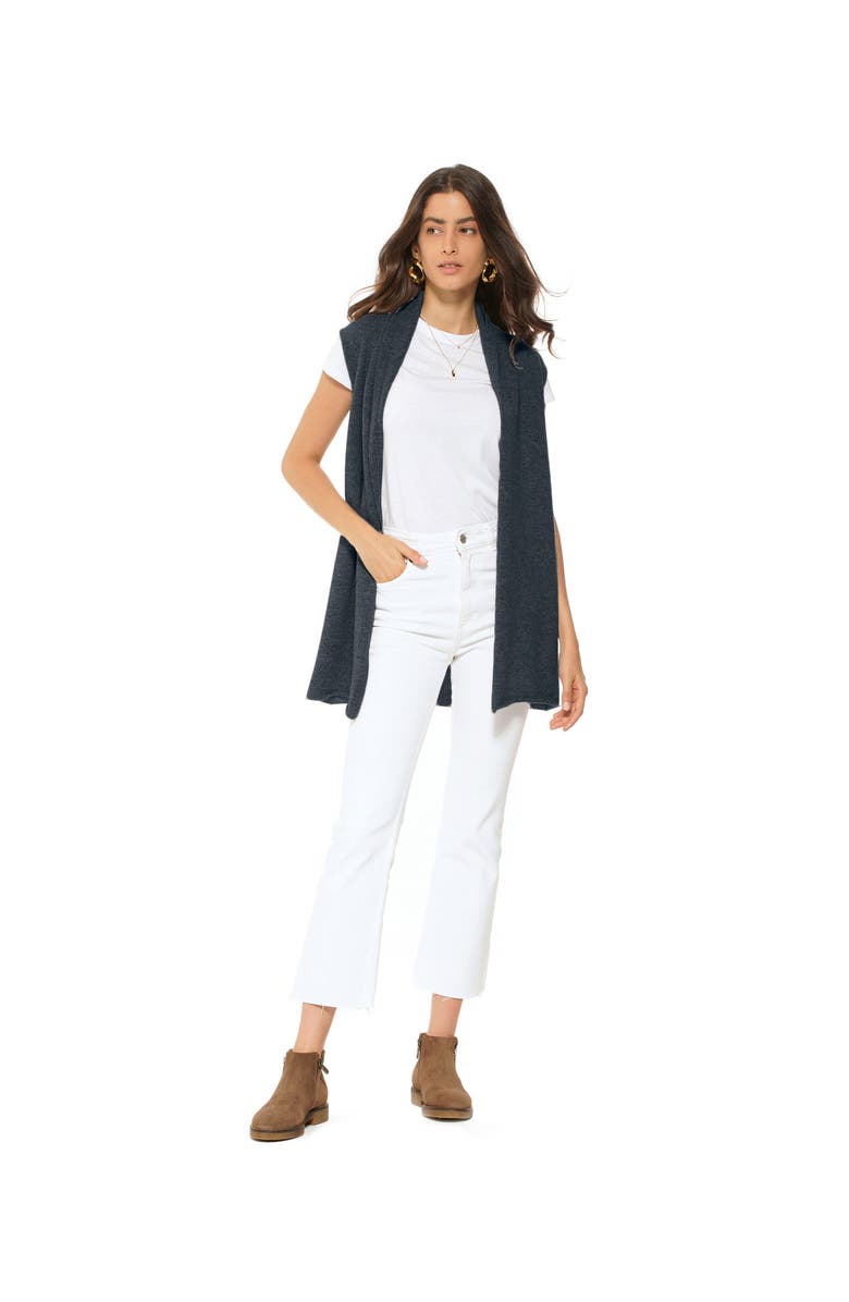Monticelli Cashmere Pure Cashmere Sleeveless Long Open Front Cardigan, Alternate, color, Charcoal