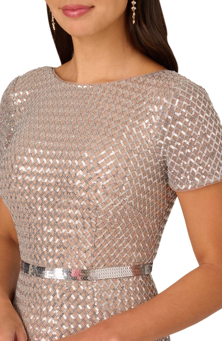 Adrianna Papell Belted Sequin Column Gown, Alternate, color,