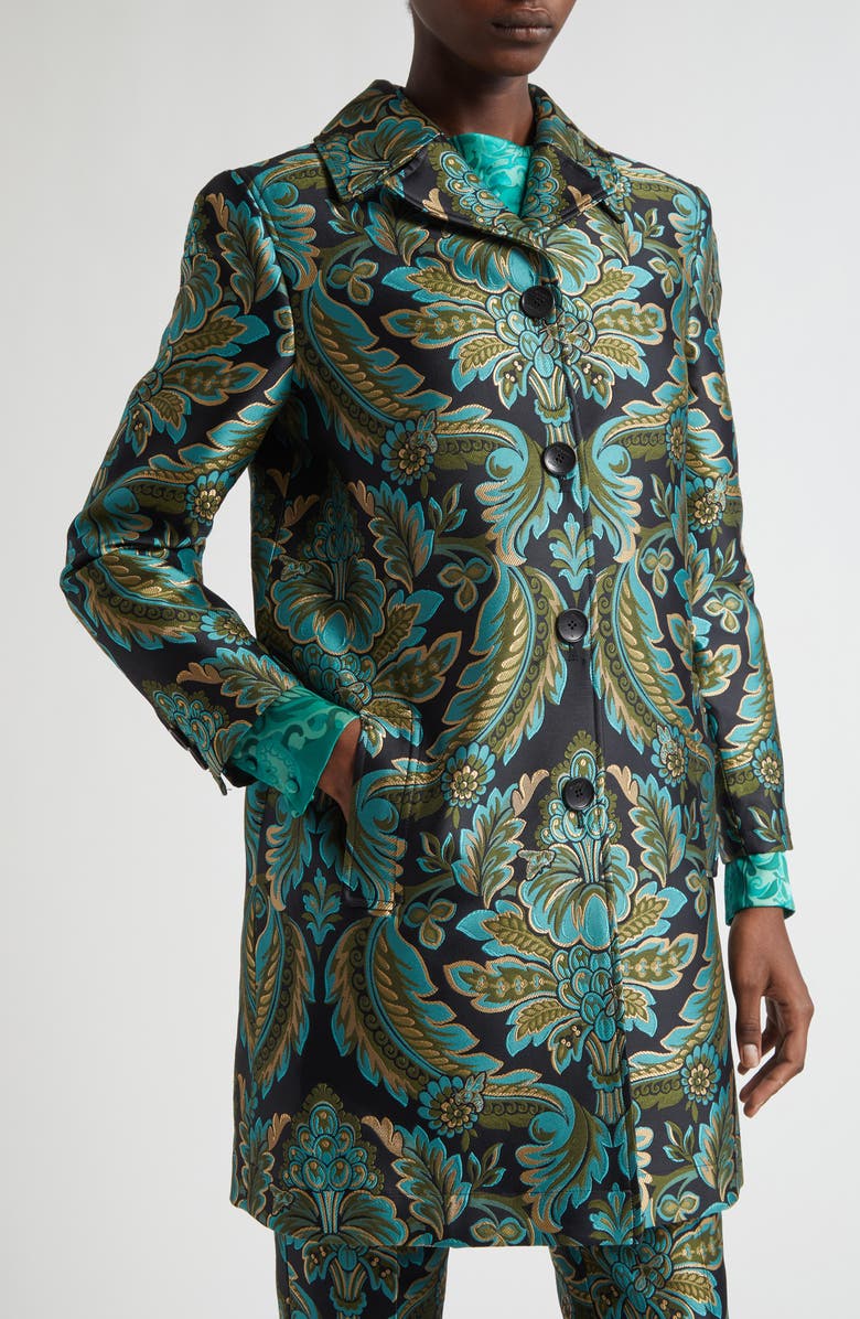 Etro Paisley Jacquard Coat, Alternate, color, Black/ Green/ Turquoise Multi