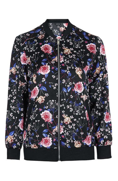 Topshop Floral Print Bomber Jacket In Black Multi