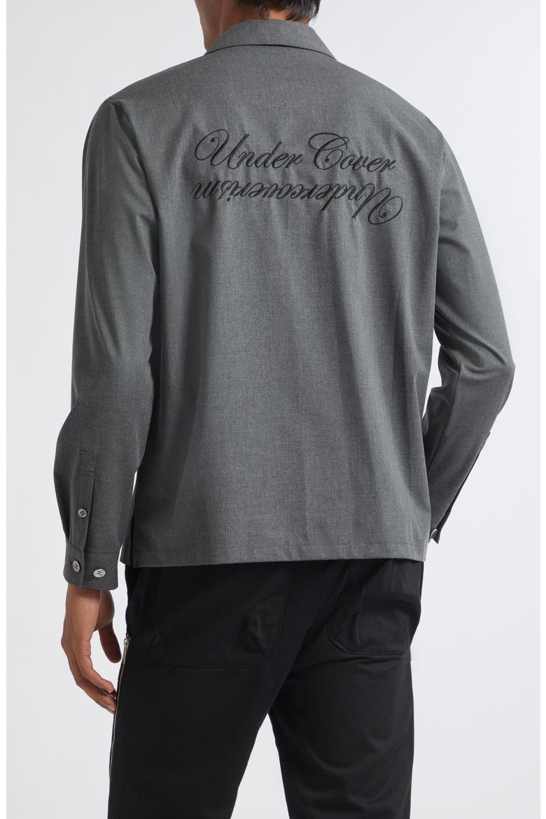 Logo Embroidered Long Sleeve Camp Shirt, Alternate, color, CHARCOAL
