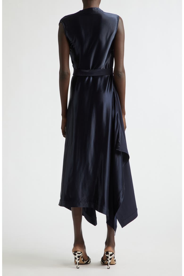 Asymmetric Cady & Satin Maxi Dress, Alternate, color, NEW NAVY