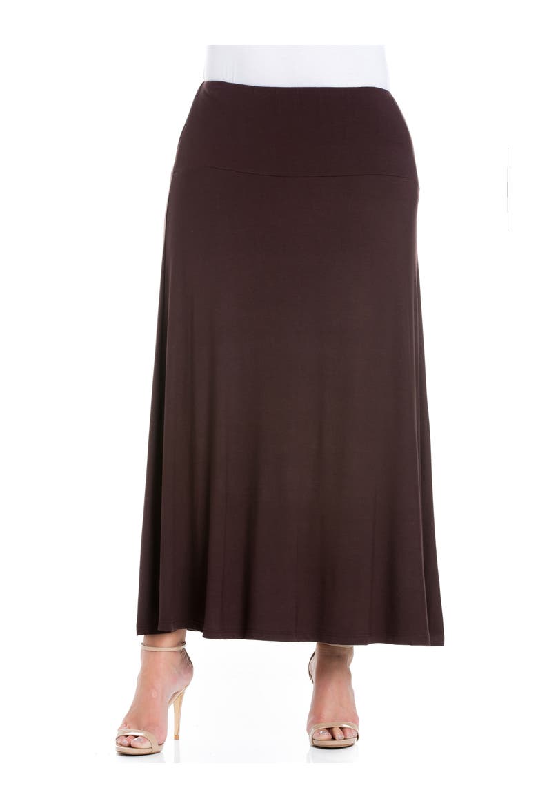 Plus Size Comfortable Fit Elastic Waist Maxi Skirt, Main, color, Brown