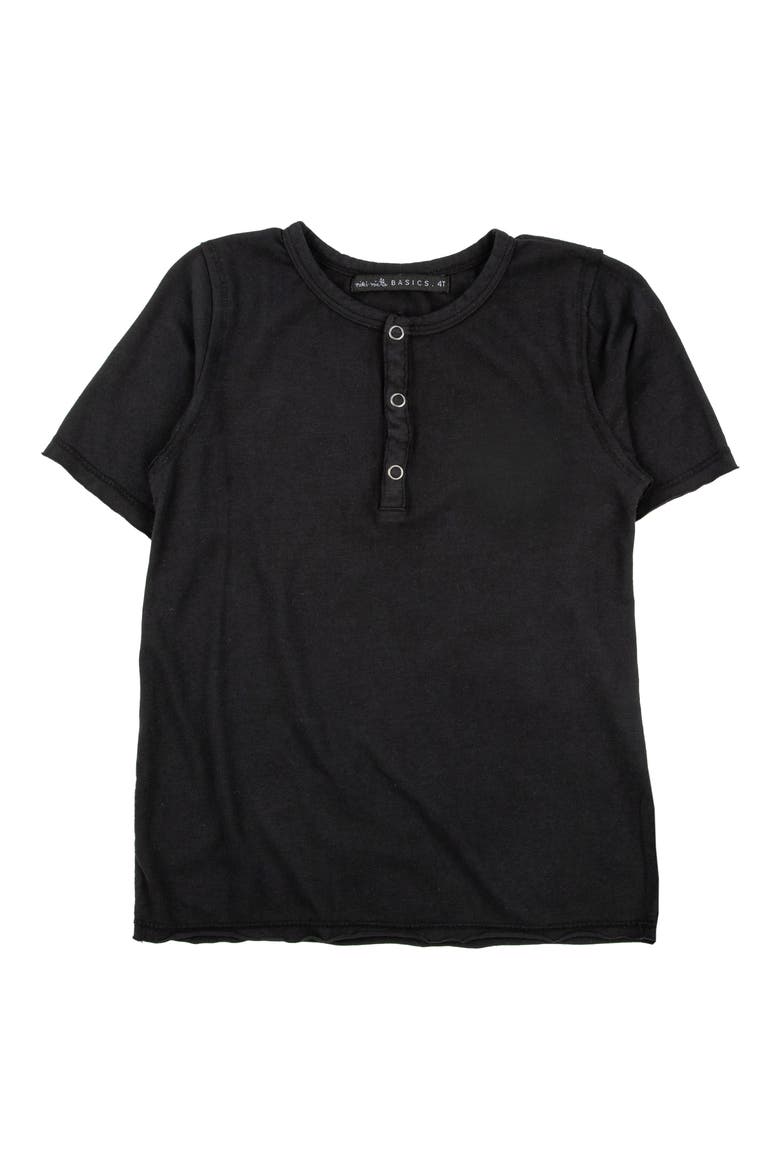 Kids' Pauli Short Sleeve Henley, Main, color, BLACK