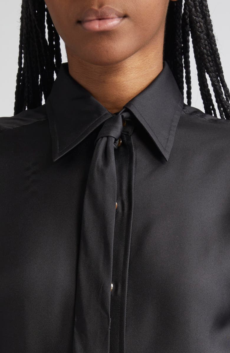 Zimmermann Relaxed Tie Silk Button-Up Shirt, Alternate, color, Black
