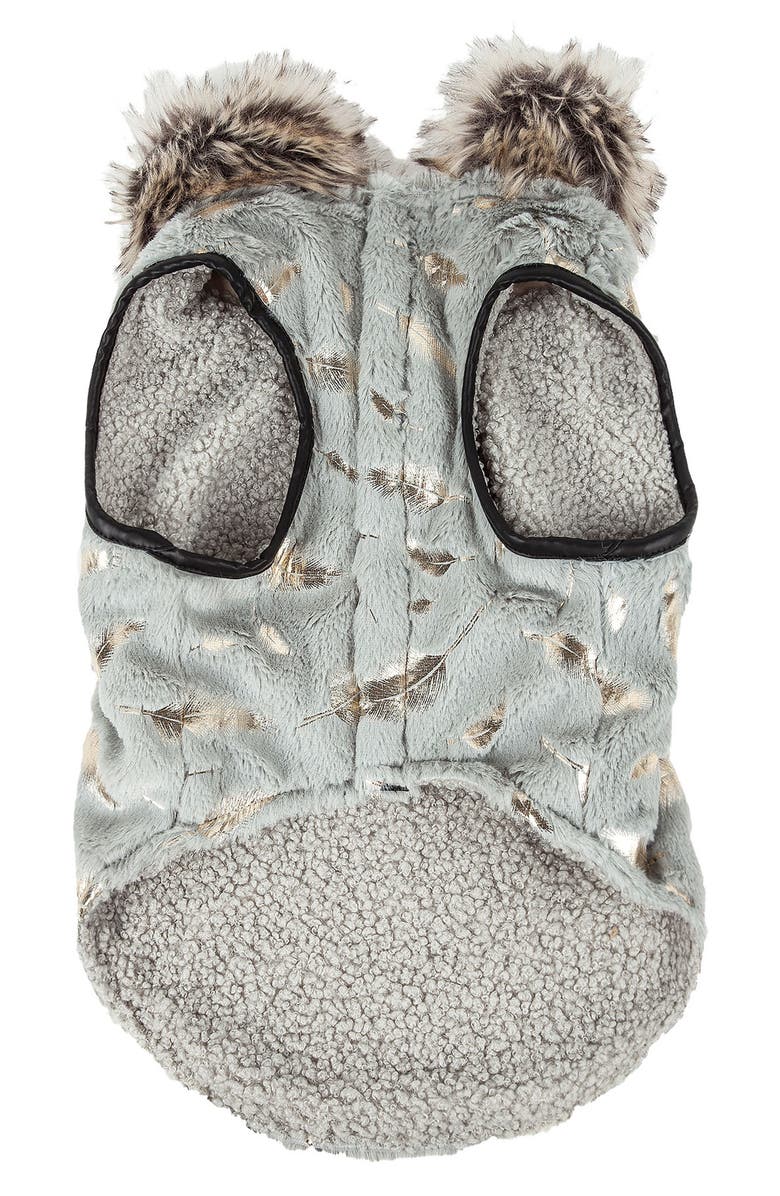 PET LIFE LUXE 'Gold Wagger' Gold-Leaf Designer Faux Fur Dog Coat, Alternate, color, Grey And Gold