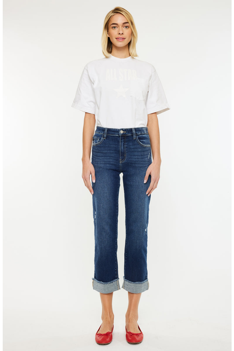 Irma High Rise Cropped Straight Leg Jeans, Main, color, Dark Wash