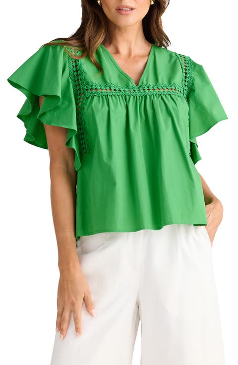 Marcia Flutter Sleeve Cotton Poplin Shirt