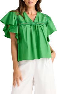 Brave+True Marcia Flutter Sleeve Cotton Poplin Shirt