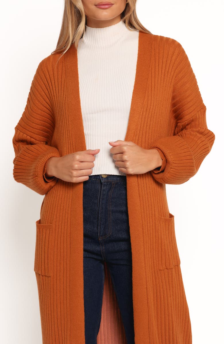 Petal & Pup Makenna Open Front Rib Longline Cardigan, Alternate, color, Rust