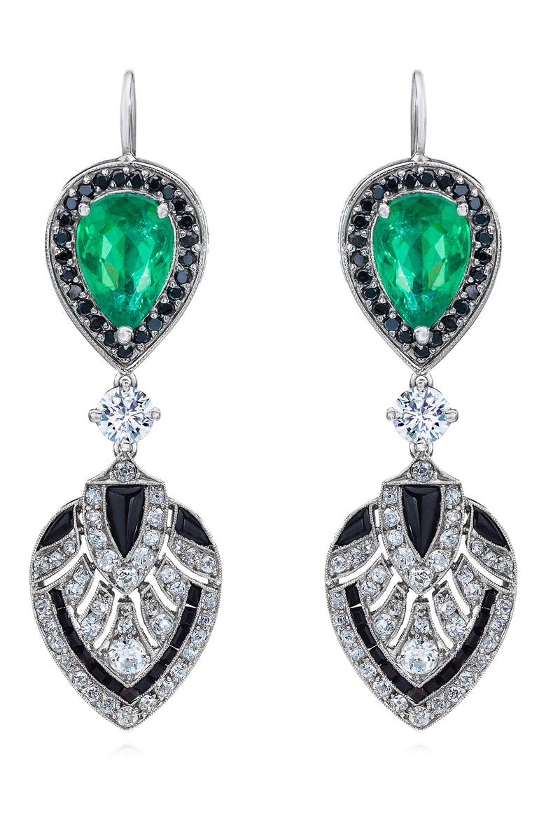 Emerald & Diamond Drop Earrings, Main, color, PLATINUM