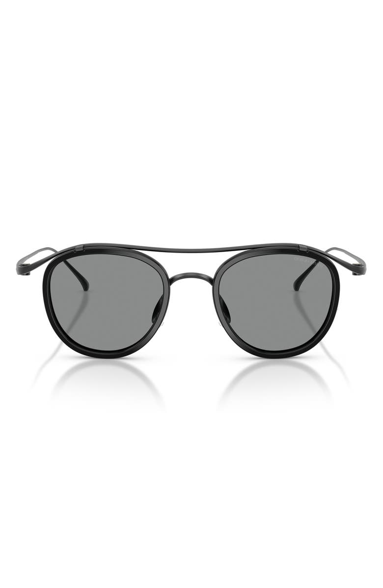 ARMANI 46mm Round Sunglasses, Main, color, Matte Black / Blue