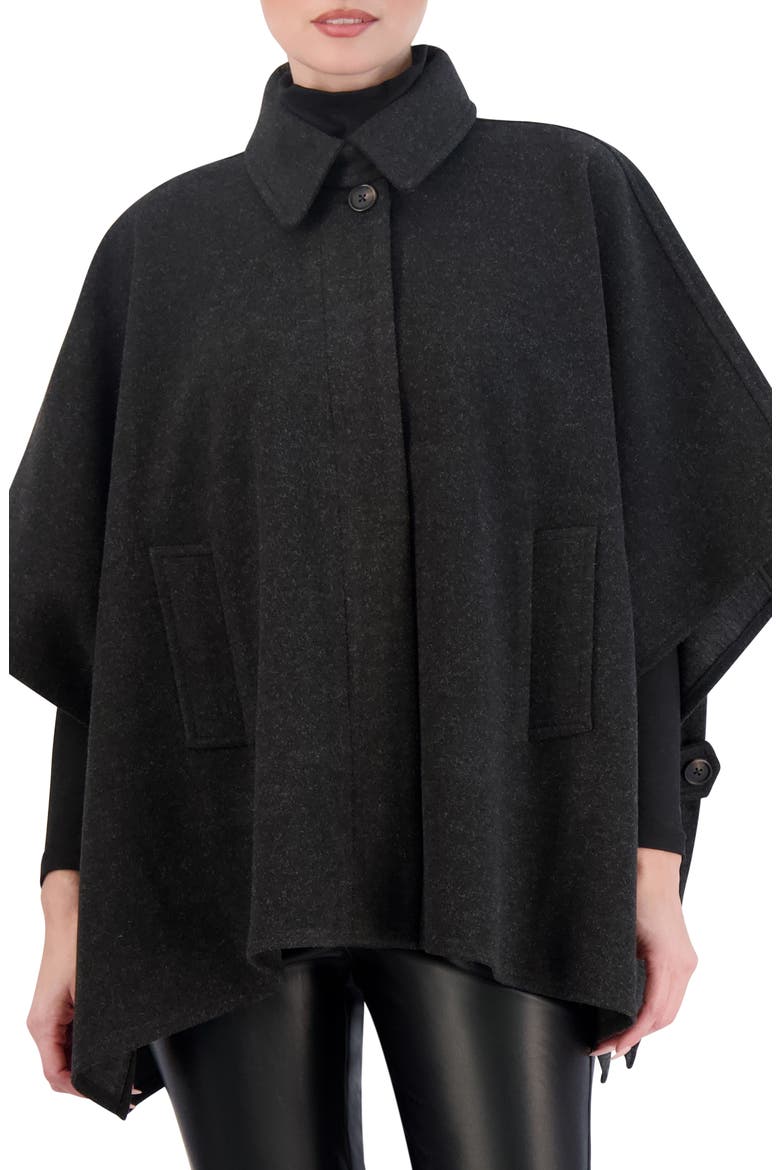 Felted Button Front Cape, Main, color, DARK CHARCOAL