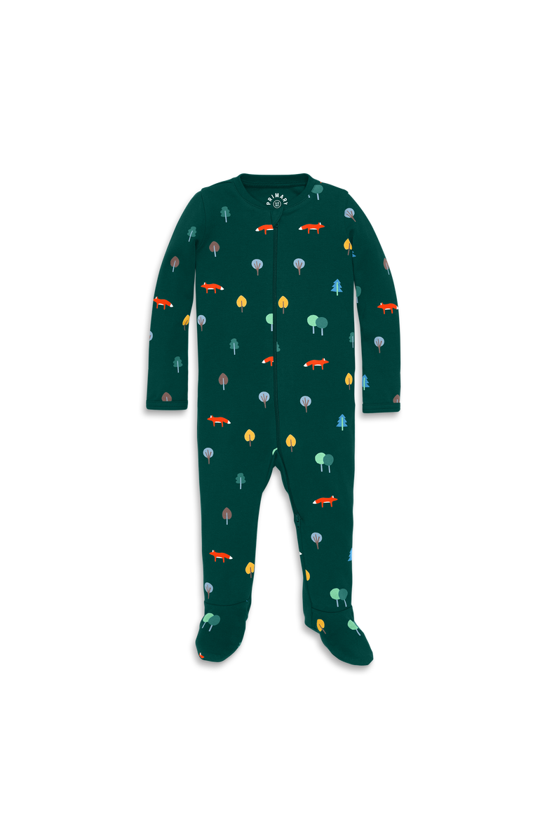 Primary Baby Organic Zip Footie In Fox Trot, Main, color, Ivy Primary Forest