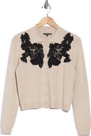 Adrianna Papell Lace Appliqu Polo Cardigan