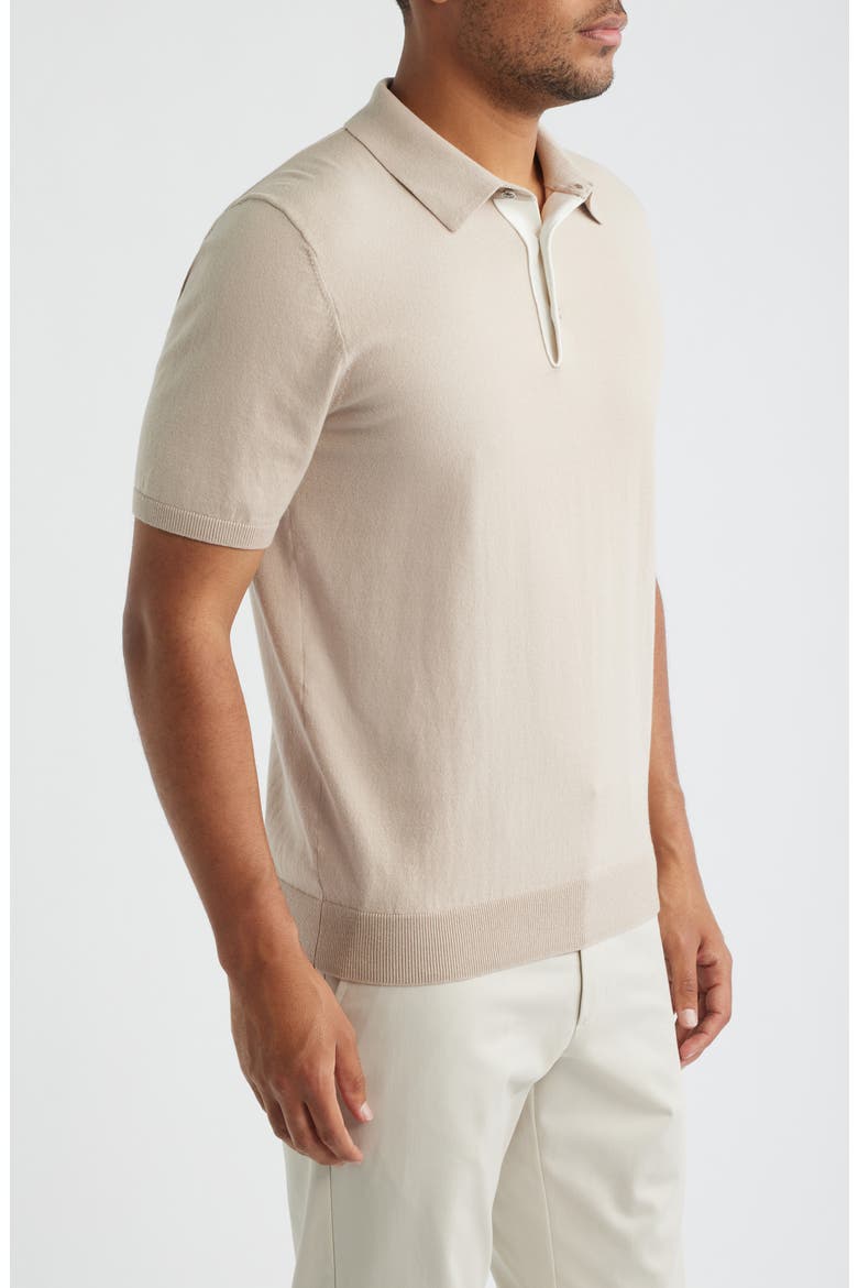 Finch Short Sleeve Linen & Cotton Polo Sweater, Alternate, color, OATMEAL