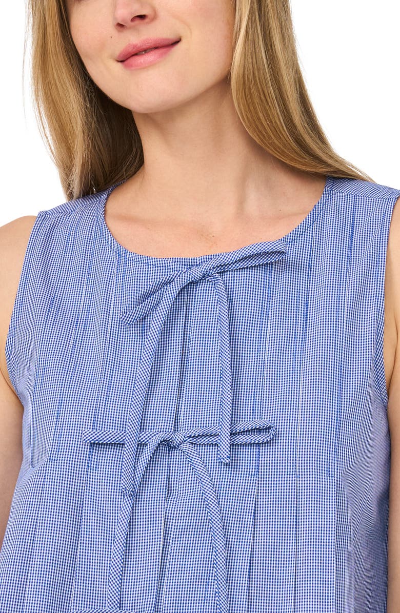 CeCe Bow Pleated Sleeveless Top, Alternate, color, Blue/ White