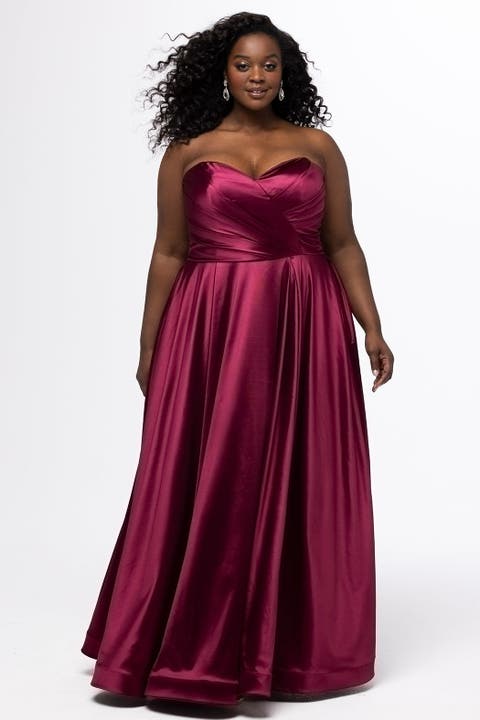 Satin A-Line Curvy Formal Dress with Detachable Bow