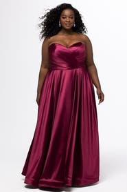 Sydney's Closet Satin A-Line Curvy Formal Dress with Detachable Bow