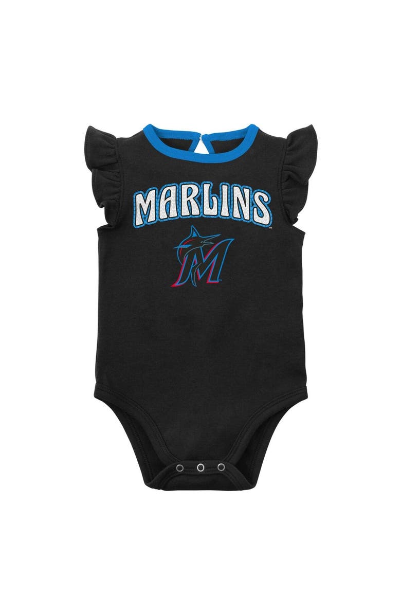 Outerstuff Girls Newborn & Infant Black/Heather Gray Miami Marlins Little Fan Two-Pack Bodysuit Set, Alternate, color, Black