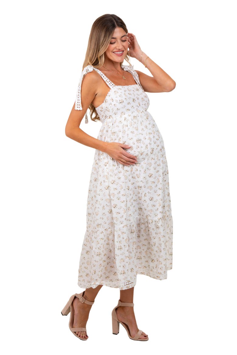Floral Shoulder Tie Midi Dress, Alternate, color, Yellow