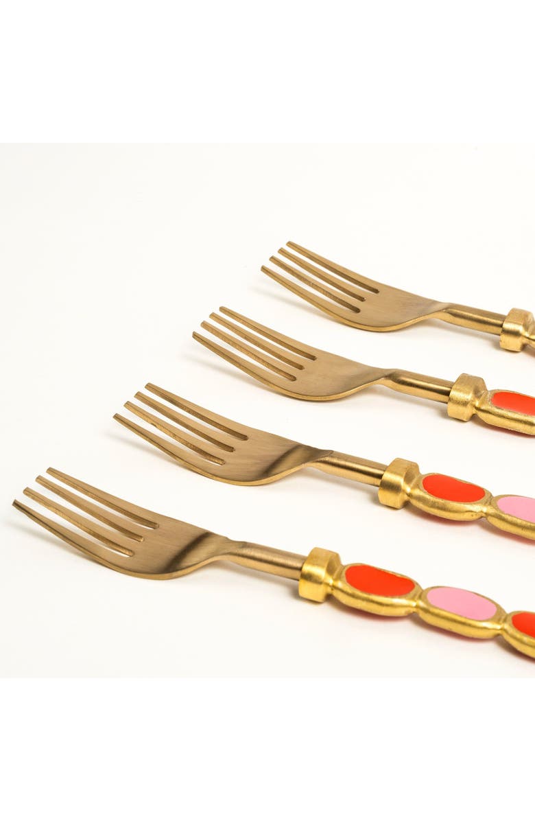 Zsa Zsa Zsu Rampur Set Of 4 Steel Dessert Fork Set, Alternate, color, Gold