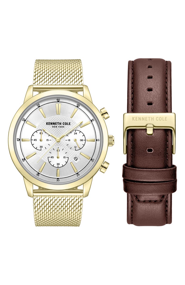 Kenneth Cole New York Chronograph Sport Watch Gift Set, Main, color, Gold