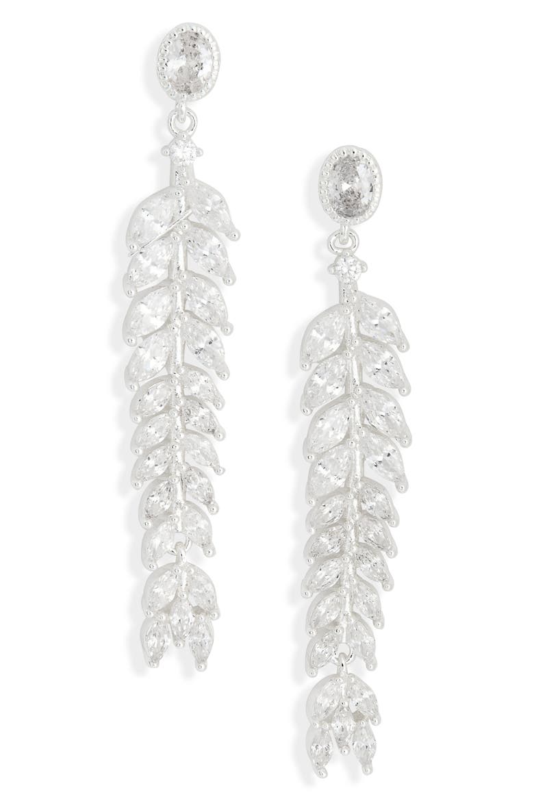 Cubic Zirconia Vine Drop Earrings, Main, color, CLEAR- SILVER