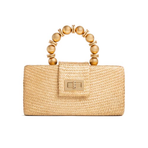 Soli & Sun The Serena Woven Straw Clutch Bag In Gold