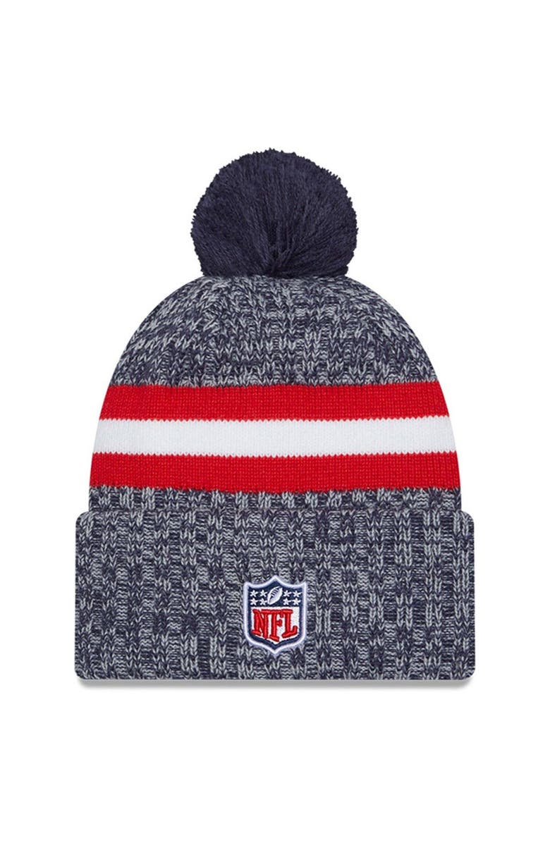New Era Men's New Era Navy New England Patriots 2023 Sideline Cuffed Knit Hat With Pom, Alternate, color, Navy