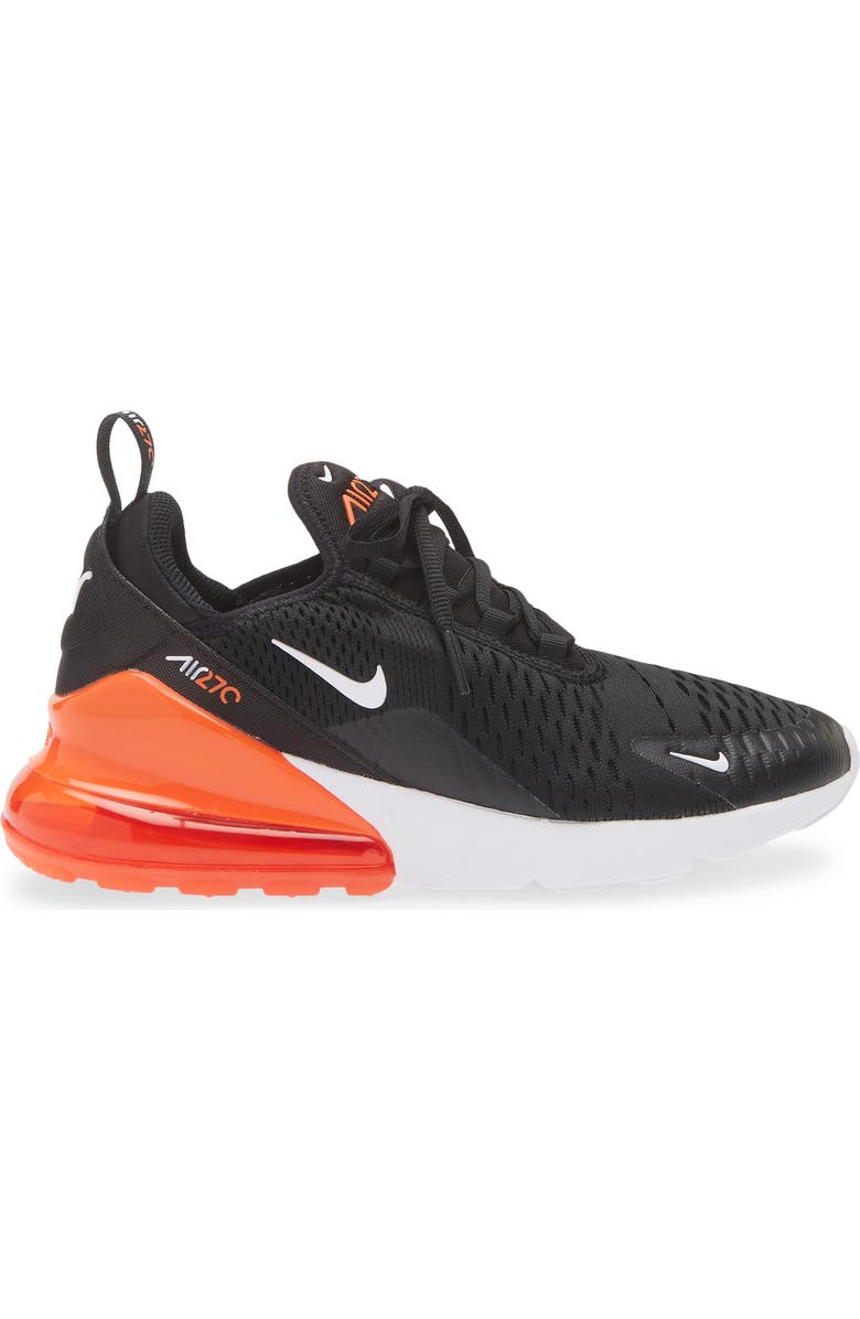 Nike Kids' Air Max 270 Sneaker, Alternate, color, Black/ White/ Orange